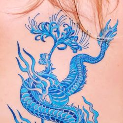 Snowy Mountain Tattoo - All blue ink Japanese style dragon