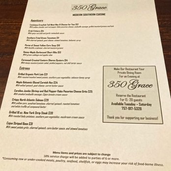 350 Grace - Menu On June 19th - Southern Near Me - Norfolk, Virginia 350 Grace - Menu On June 19th - Southern Near Me - Norfolk, Virginia