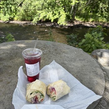 White Mountain Cafe - Veggie wrap with hibiscus tea along the river. - Coffee & Tea Near Me - Gorham, New Hampshire White Mountain Cafe - Veggie wrap with hibiscus tea along the river. - Coffee & Tea Near Me - Gorham, New Hampshire
