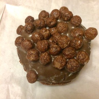 Pam's Donuts - Chocolate-frosted chocolate, topped with Cocoa Puffs, for M/I/L. - Donuts Near Me - Ontario, California