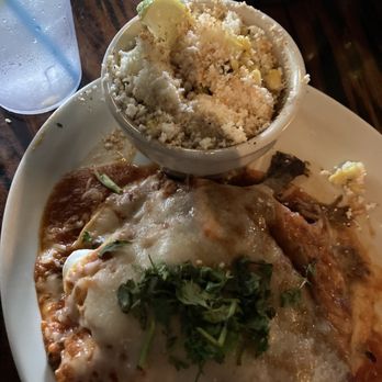 TacoLu - Brisket enchiladas with street corn. Delicious! And enough for lunch and dinner. - Mexican Near Me - Jacksonville Beach, Florida TacoLu - Brisket enchiladas with street corn. Delicious! And enough for lunch and dinner. - Mexican Near Me - Jacksonville Beach, Florida
