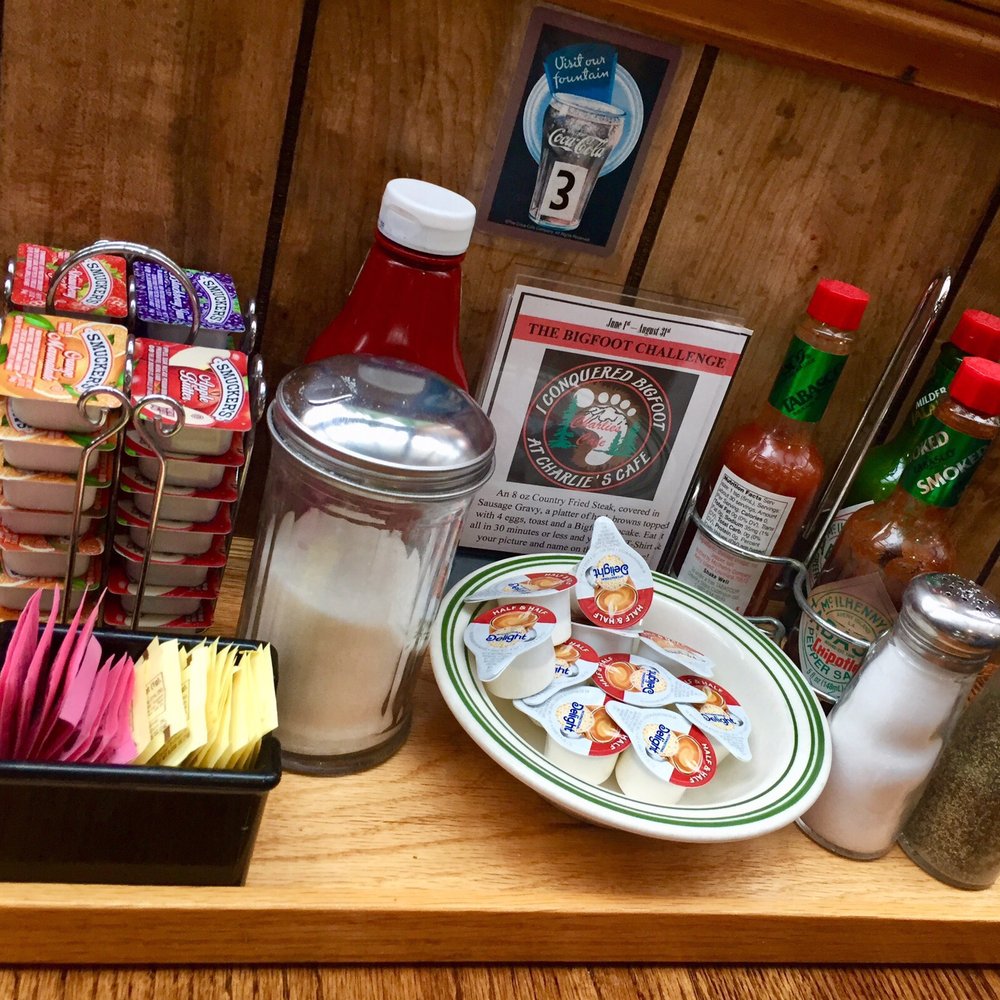 Charlie's Cafe - Clean and well stocked condiments area. - American Near Me - Enumclaw, Washington Charlie's Cafe - Clean and well stocked condiments area. - American Near Me - Enumclaw, Washington