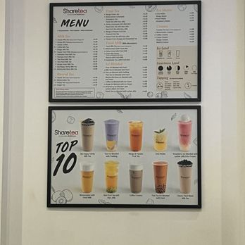 Sharetea - Menu boards. Lower board showing top 10 orders. - Bubble Tea Near Me - Houston, Texas
