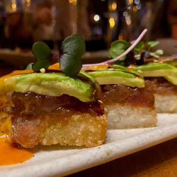 Roka Akor - Chicago - Crispy Rice with Tuna and Avocado - Sushi Bars Near Me - Chicago, Illinois Roka Akor - Chicago - Crispy Rice with Tuna and Avocado - Sushi Bars Near Me - Chicago, Illinois