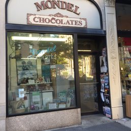 the entrance to a chocolate shop