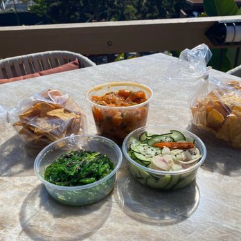 Bear Flag Fish - 1 lb of salmon poke, 1/4 lb cucumber salad, 1/4 lb seaweed salad, and complimentary tortilla chips - Seafood Near Me - Newport Beach, California
