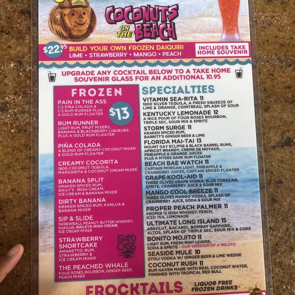 Coconuts On The Beach - Menu - Bars Near Me - Cocoa Beach, Florida Coconuts On The Beach - Menu - Bars Near Me - Cocoa Beach, Florida
