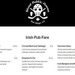 Irish Pub Menu