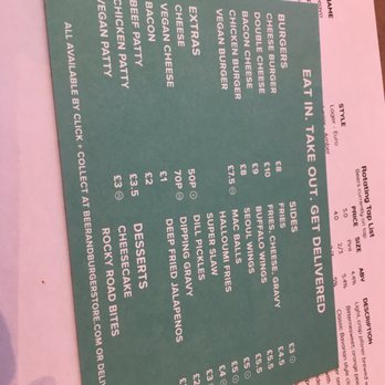 Beer and Burger - Menu - Fast Food Near Me - London, XGL