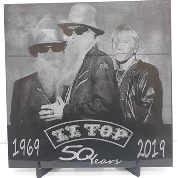 Custom Lazer Creations - ZZ Top 50th anniversary engraved on granite - Home Decor Near Me Custom Lazer Creations - ZZ Top 50th anniversary engraved on granite - Home Decor Near Me