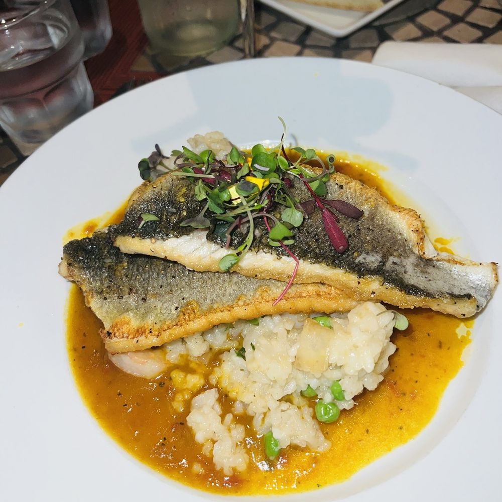 Parmesan Pete's Italian Kitchen - branzino special with shrimp and mussels in saffron seafood risotto - Italian Near Me - Naples, Florida Parmesan Pete's Italian Kitchen - branzino special with shrimp and mussels in saffron seafood risotto - Italian Near Me - Naples, Florida