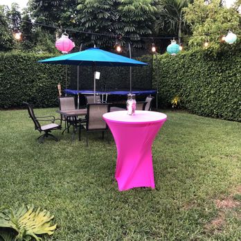 DJ Addrey's Party Rental - Cocktail table - fuchsia spandex linen - Party Equipment Rentals Near Me DJ Addrey's Party Rental - Cocktail table - fuchsia spandex linen - Party Equipment Rentals Near Me
