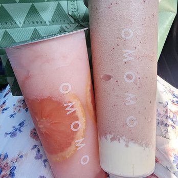 OMOMO Tea Shoppe - Grapefruit Smash ($6.85) and Itchy Peachy ($7.65). 8/2/2026 - Bubble Tea Near Me - Tustin, California OMOMO Tea Shoppe - Grapefruit Smash ($6.85) and Itchy Peachy ($7.65). 8/2/2026 - Bubble Tea Near Me - Tustin, California