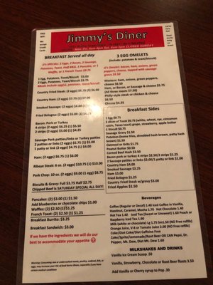 Menu photo 6 Jimmy's Diner Indianapolis, IN