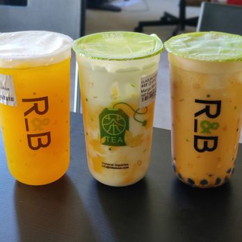 R&B Tea - From left to right Mango Green Tea with Aloe Vera, Mango Stormy and Thai Stormy with Boba. - Bubble Tea Near Me - Chula Vista, California R&B Tea - From left to right Mango Green Tea with Aloe Vera, Mango Stormy and Thai Stormy with Boba. - Bubble Tea Near Me - Chula Vista, California