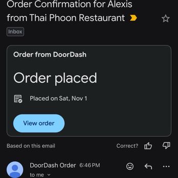 Thai Phoon - Confirmation of order at 6:46 - Asian Fusion Near Me - Lakewood, Ohio Thai Phoon - Confirmation of order at 6:46 - Asian Fusion Near Me - Lakewood, Ohio