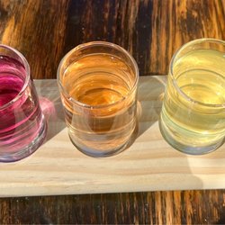 Sisters' Cider House - Cider flight (from left to right): Peach, Prickly Pear, I forget the third, and Mango