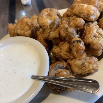The Auslander - Fried mushrooms. Seriously juicy and fresh. The homemade ranch was so fresh and light. Great appetizer to share! - German Near Me - Fredericksburg, Texas