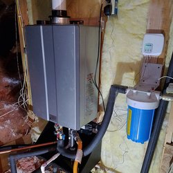 Today's Tankless Hot Water - Rinnai Install in attic with filtration