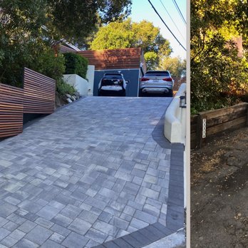 Eminent Construction - After: beautiful, safe pavers Before: huge potholes, asphalt and cracked concrete. - Landscaping Near Me - Encino, California Eminent Construction - After: beautiful, safe pavers Before: huge potholes, asphalt and cracked concrete. - Landscaping Near Me - Encino, California