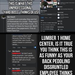 Lumber One Home Center - Disgruntled Lumber 1 Home Center "Yard Boss" Ben K. bragging what he does to truckers.