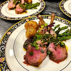 Dinner By David - Bone-In Lamb with Chimichurri, Roasted Rainbow Potatoes, and Asparagus