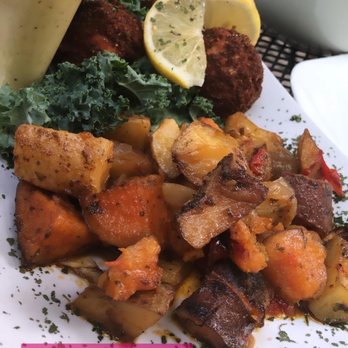 Cheri's Bedstuy - Salmon croquettes with potato medley and kale salad with lemon dressing - Southern Near Me - Brooklyn, New York