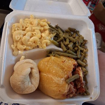 Jumbo Foods - Stuffed yellow pepper, green beans with bacon, mac-n-cheese, a nice, soft roll. - Grocery Near Me - Enid, Oklahoma Jumbo Foods - Stuffed yellow pepper, green beans with bacon, mac-n-cheese, a nice, soft roll. - Grocery Near Me - Enid, Oklahoma
