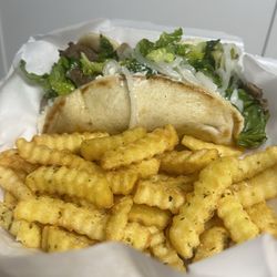 The Gyro Grill - Traditional lamb and beef gyro with fries