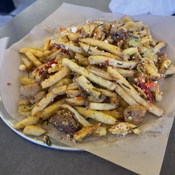 Lardo - Cold hard, nasty dirty fries they tried to tell my wife was cold because they put cold peppers on it. I call bullshit. - Sandwiches Near Me - Portland, Oregon