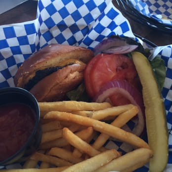 Bluewater Avalon - Children's burger split in half- don't get it split, it's an extra $3 - Seafood Near Me - Avalon, California