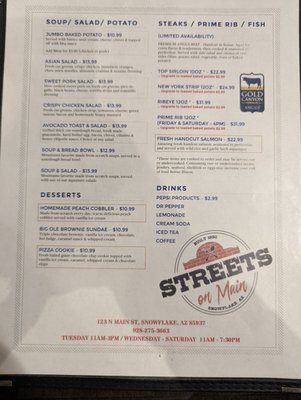 Menu photo 7 Streets On Main Snowflake, AZ