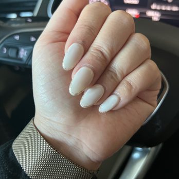NailSouth - Simple vampire buff color with gold thin French - Nail Salons Near Me - Atlanta, Georgia