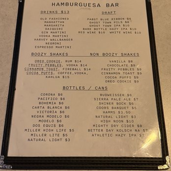 Hamburguesa Bar - Menu as of July 2026 - Burgers Near Me - San Francisco, California
