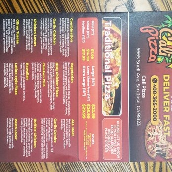 Cali Pizza - Menu (front) - Salad Near Me - San Jose, California Cali Pizza - Menu (front) - Salad Near Me - San Jose, California