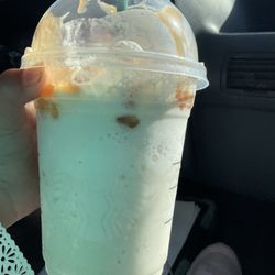 Starbucks - Vanilla Frappuccino with caramel on top!