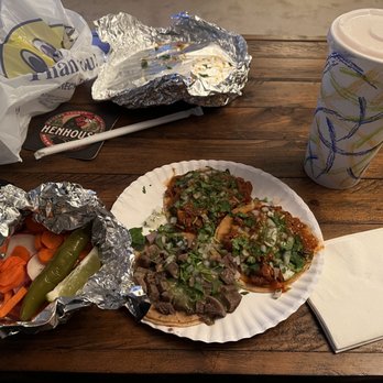 Tacos Sinaloa - 2 al pastor 1 lengua taco. Horchata - large - Food Trucks Near Me - Oakland, California