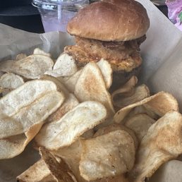 The HELLO, DOLLY burger and chips The HELLO, DOLLY burger and chips