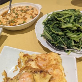 Secret Kitchen - Shrimp and eggs, water spinach, mapo tofu - Cantonese Near Me - Flushing, New York