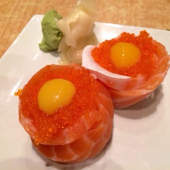 Sushi House - Sunrise Nigiri: crab, sake sashimi, tobiko & quail egg | $5.99 - Japanese Near Me - San Bruno, California Sushi House - Sunrise Nigiri: crab, sake sashimi, tobiko & quail egg | $5.99 - Japanese Near Me - San Bruno, California