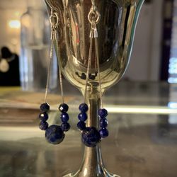 NICHE handcrafted boutique - Faceted Lapis Lazuli stones on sterling ear wires and chain
