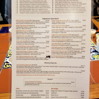 Zareen's - Menu as of October 2018 - Halal Near Me - Mountain View, California