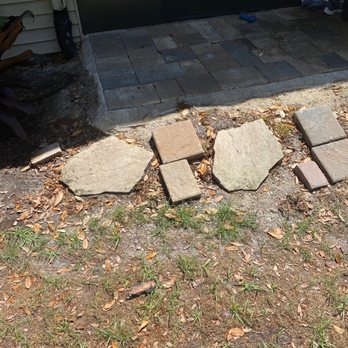 Reyes Interlocking Pavers - This is how they left it. We added the rocks and leftover overs so when we try to walk down we don't slip. - Masonry/Concrete Near Me - Plant City, Florida
