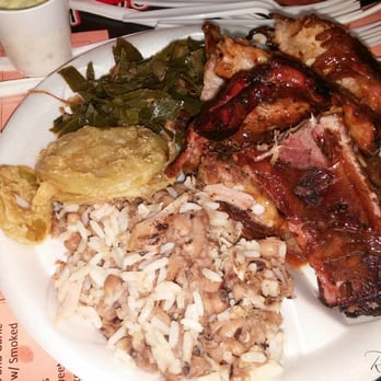Southern Charm - Plate #1 - Ribs, greens, fried green tomatoes, pulled pork n' rice w/black-eyed peas - Soul Food Near Me - Jacksonville, Florida