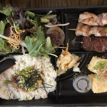 Sumiya - B Skewers Bento with agedashi tofu and ume miso dressing - Japanese Near Me - Santa Clara, California