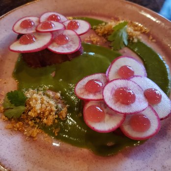 XO Restaurant - Beet Lotus, Emulsified Chimichurri, Shiso Gel, Quinoa - Asian Fusion Near Me - Honolulu, Hawaii XO Restaurant - Beet Lotus, Emulsified Chimichurri, Shiso Gel, Quinoa - Asian Fusion Near Me - Honolulu, Hawaii