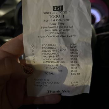 Soup Shop - Proof that I'm a 70 dollar paying customer and would appreciate a refund - Vietnamese Near Me - South Gate, California Soup Shop - Proof that I'm a 70 dollar paying customer and would appreciate a refund - Vietnamese Near Me - South Gate, California