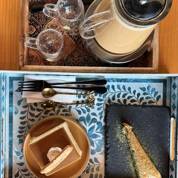 Mar7aba Cafe & Sweets  - Pot of Karak Tea, Biscoff Tres Leches, And Baklava. - Coffee & Tea Near Me - Anaheim, California
