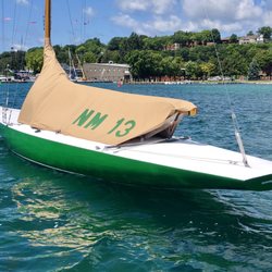 The Canvas Company - Northern Michigan one-design racing sloop showing custom boom/cockpit cover