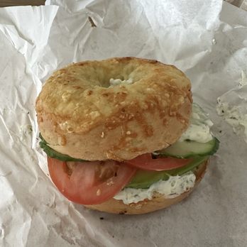 Bagels By the Sea - Garden bagel on Asiago bagel - Bagels Near Me - Seaside, Oregon